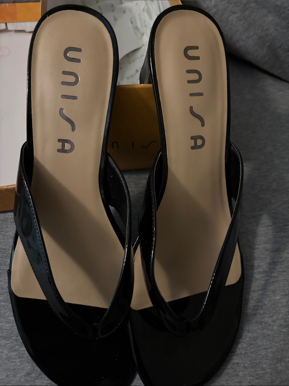 Unisa Black Patent Slide Sandals with Sleek Straps